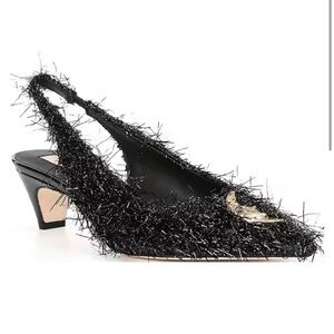 Antonio Melani
x Elizabeth Damrich Moon Boucle Ornamented Frayed Slingback Pumps